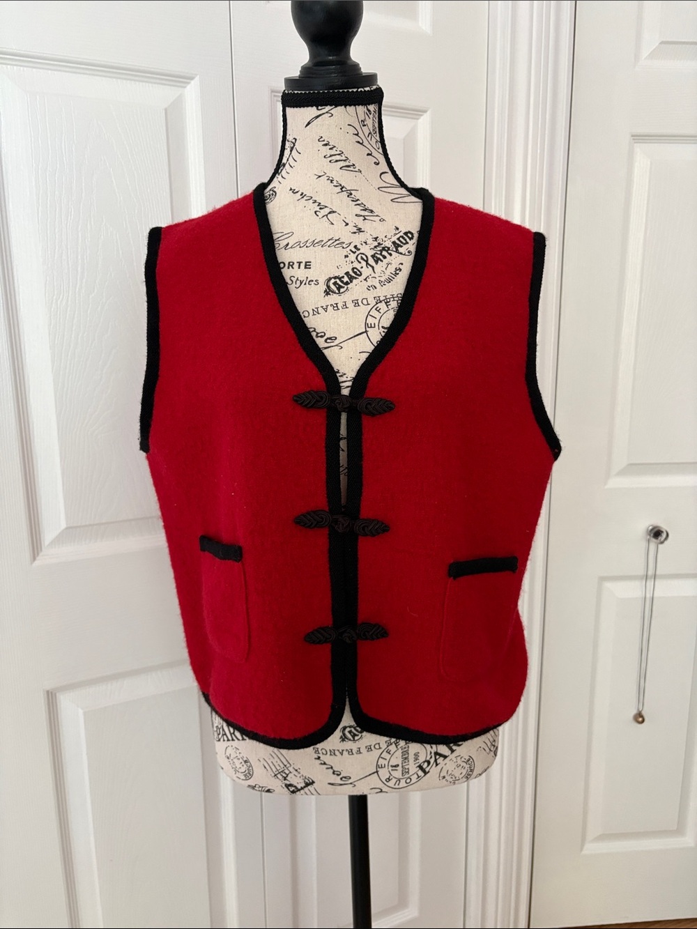 Red European style Vest with Black Trim